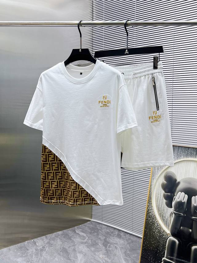 Fendi 2025Ss new summer casual short-sleeved shorts suit, high-end version! Cust
