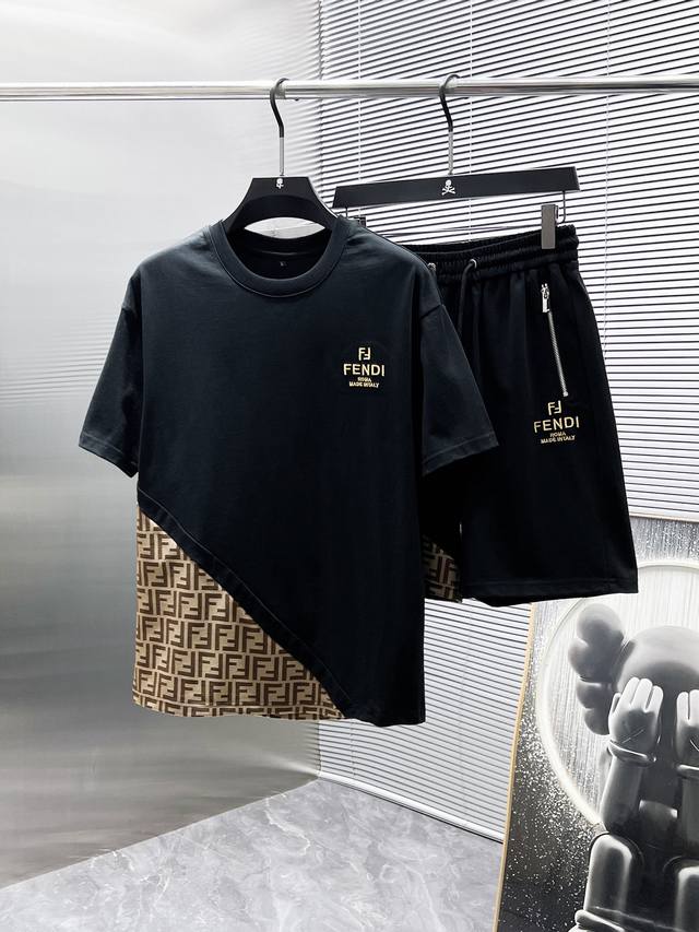 Fendi 2025Ss new summer casual short-sleeved shorts suit, high-end version! Cust