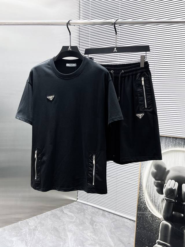 Prada 2025Ss new summer casual short-sleeved shorts suit, high-end version! Cus