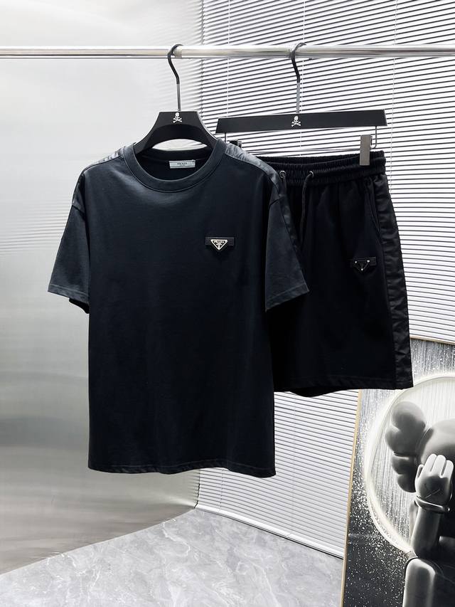 Prada 2025Ss new summer casual short-sleeved shorts suit, high-end version! Cus