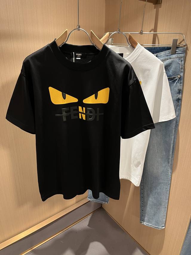 Fen*I Fendi 2025 spring and summer new Fd family Ff men's and women's short-slee
