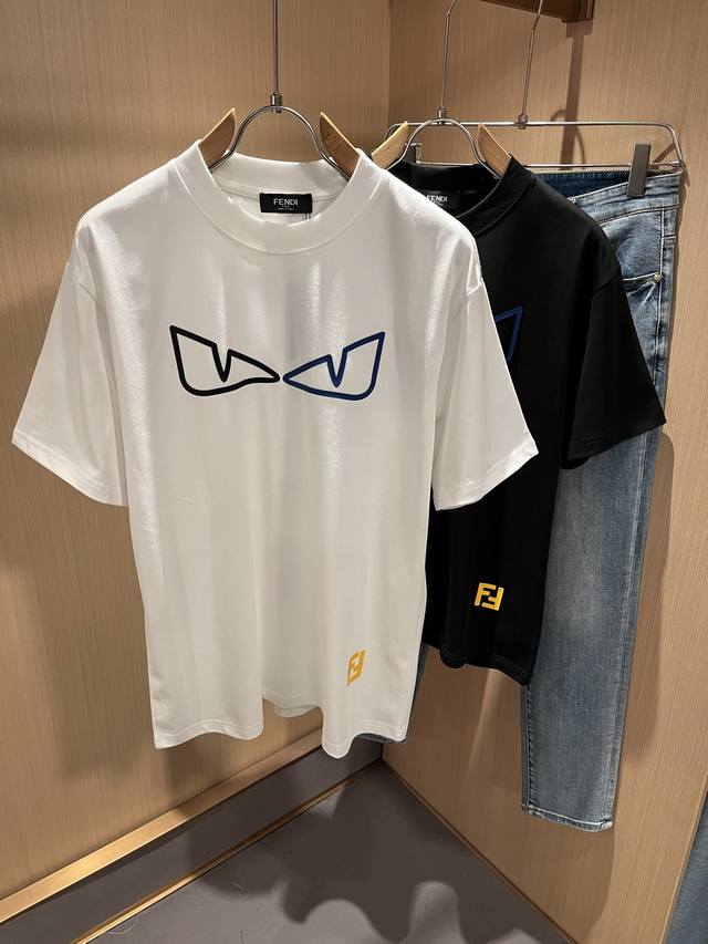 Fen*I Fendi 2025 spring and summer new Fd family Ff men's and women's short-slee