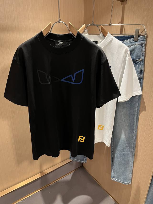 Fen*I Fendi 2025 spring and summer new Fd family Ff men's and women's short-slee