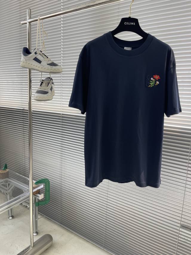 Loew 25Ss New style flower embroidered cotton short-sleeved T-shirt Imported pur