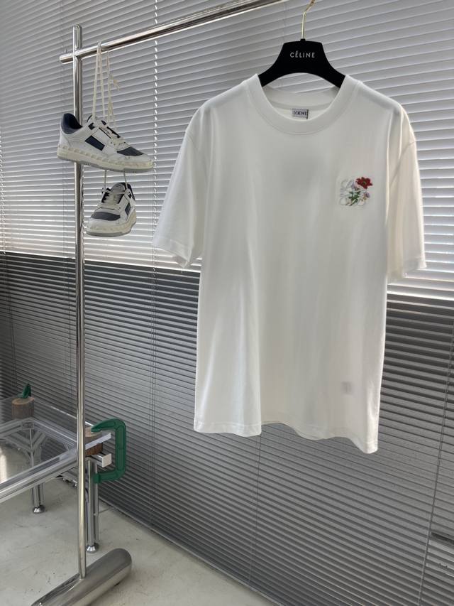 Loew 25Ss new style flower embroidered cotton short-sleeved T-shirt Imported pur