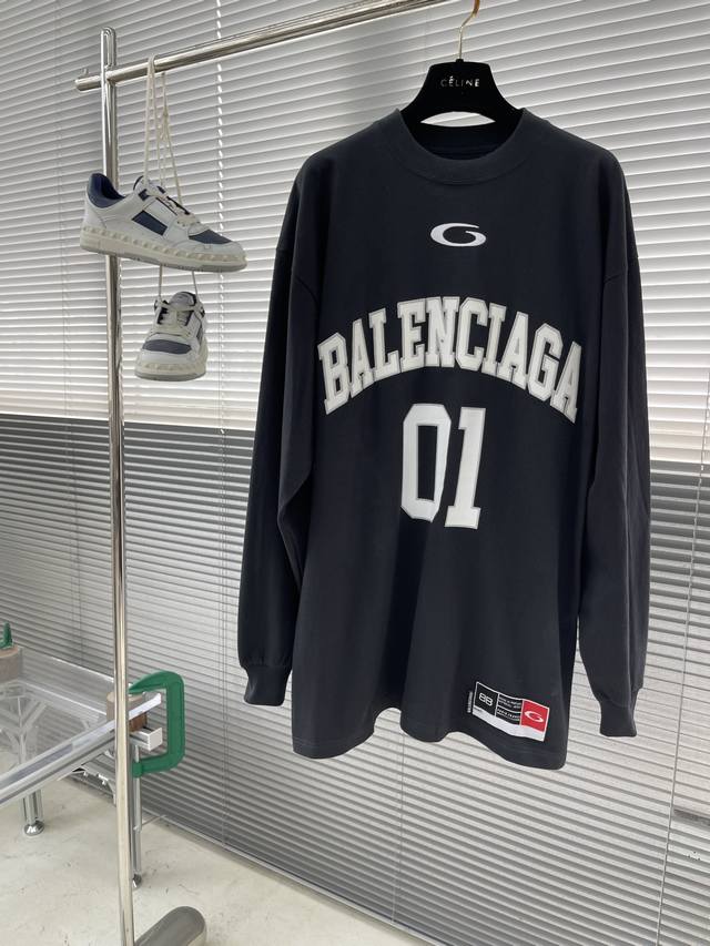 Balenciag 24Fw New letter print round neck long sleeve T-shirt loose fit! Unisex