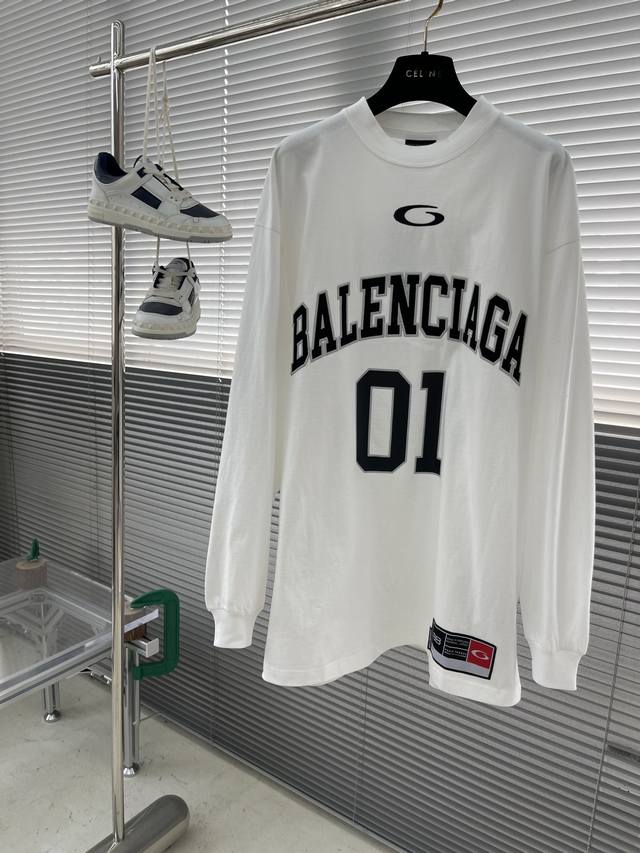 Balenciag 24Fw New letter print round neck long sleeve T-shirt loose fit! Unisex