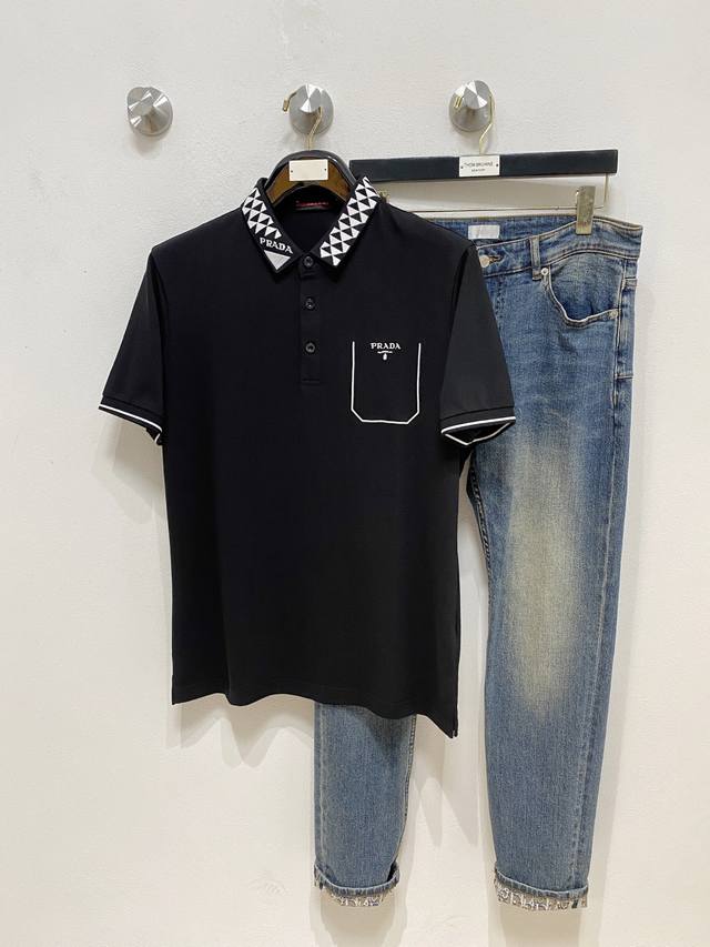 Prada 25Ss new spring and summer short-sleeved lapel T-shirt Polo, the highest