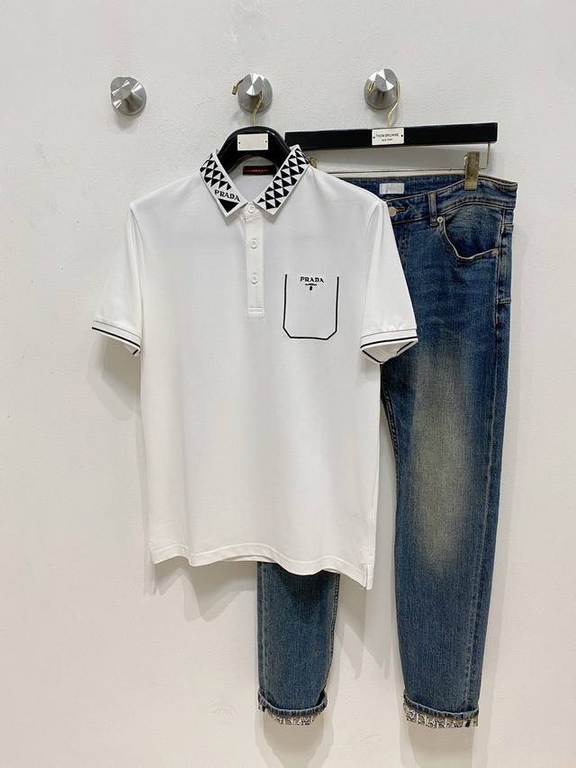 Prada 25Ss new spring and summer short-sleeved lapel T-shirt Polo, the highest