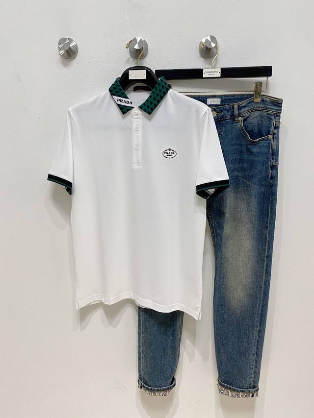 Prada 25Ss new spring and summer short-sleeved lapel T-shirt Polo, the highest