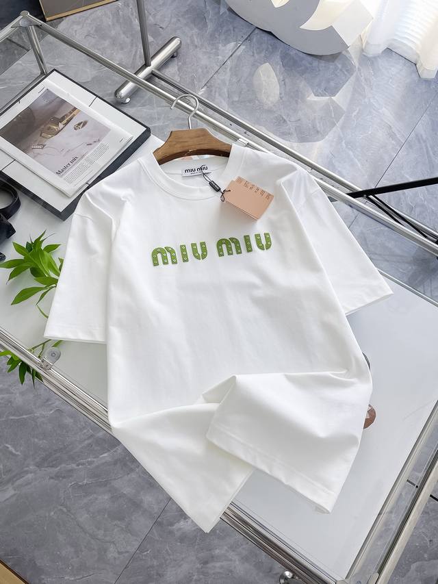 Ssmiumiu latest cotton fabric classic logo pattern Logo fashionable and simple t