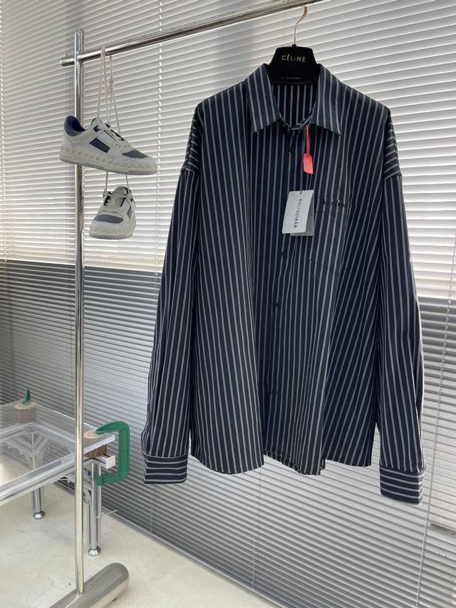 Balenciag embroidered double-layer shirt Customized black and white cotton broca