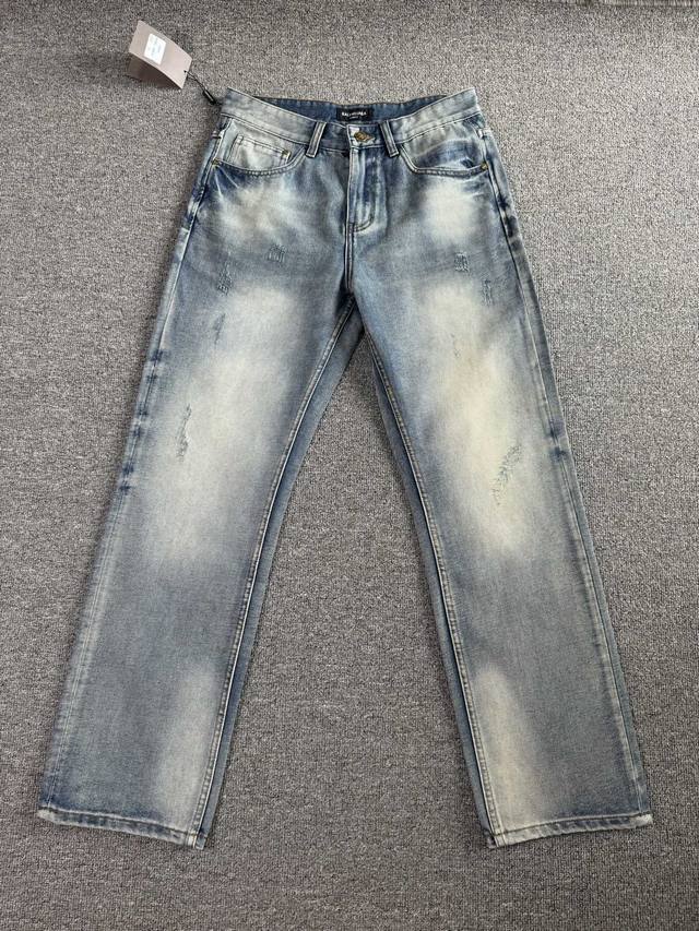 Balenciaga 2025Ss spring and summer new slim straight jeans perfect washing pro