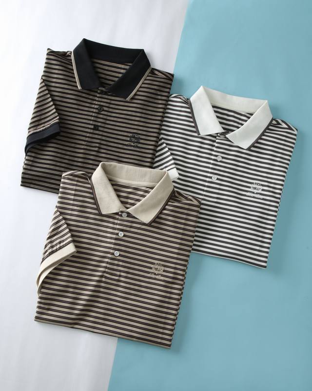 New Lor* Piana 2025Ss Summer new thin cotton pique lapel short tee, men's class