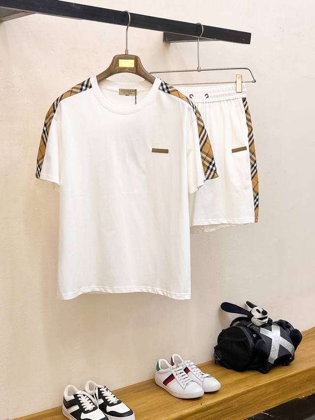 Gucci 2025Ss round neck short-sleeved shorts suit. Pure cotton fabric will not m