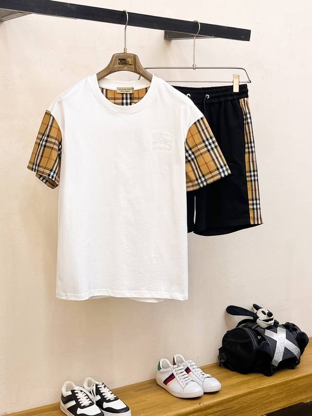 BURBERRY 2025Ss round neck short sleeve shorts suit pure cotton fabric will not