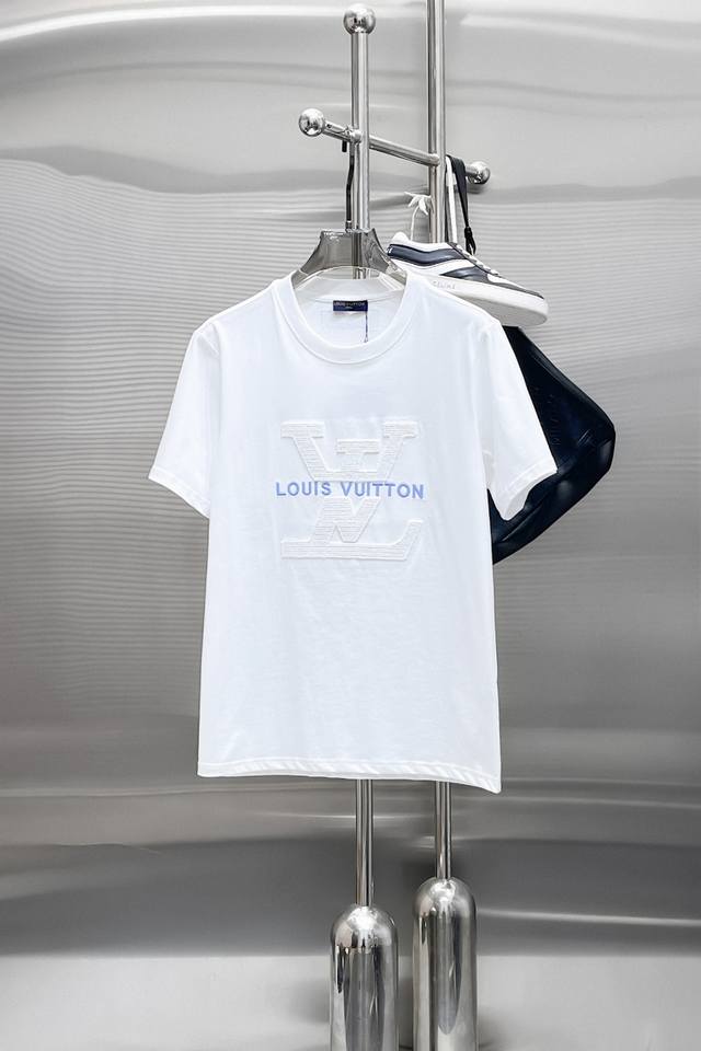 Lv New mesh pique cotton round neck short T-shirt, made of 100% imported pique c