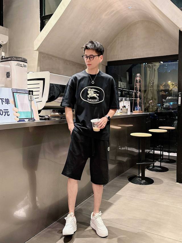 25Ss Bbr Heavy round neck short-sleeved T-shirt and shorts set, made of 330g dou