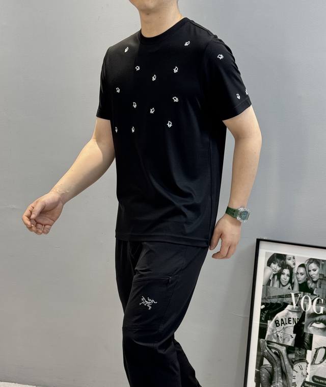 Dio*R25S Spring and summer new round neck T-shirt. Full of heavy Dior embroidery