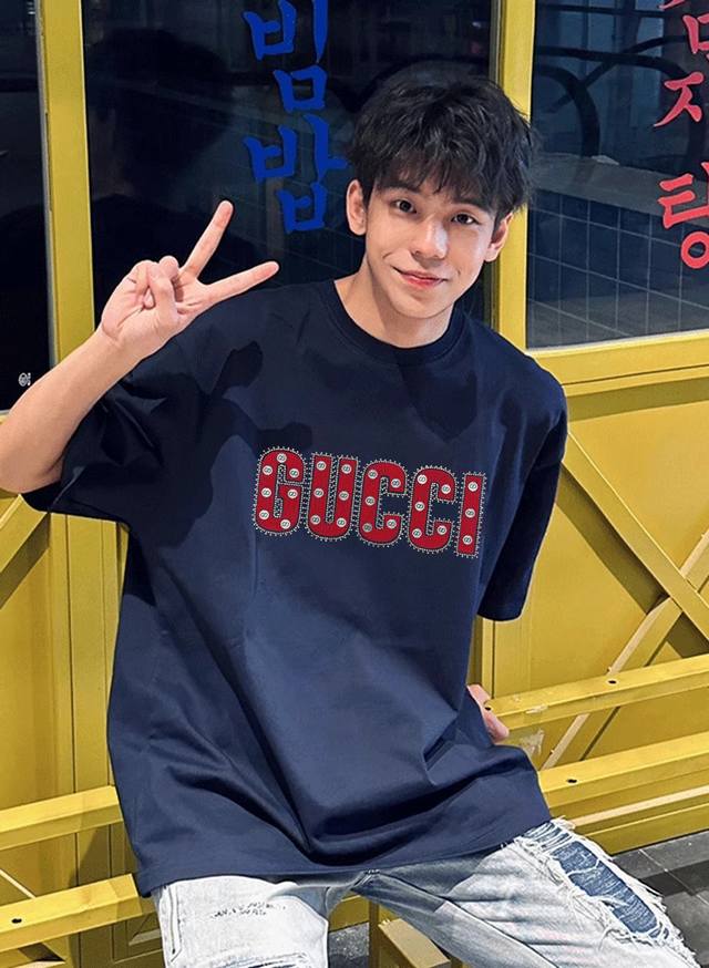 Gucc* New round neck T-shirt of trendy brand 25S. Same style for men and women~