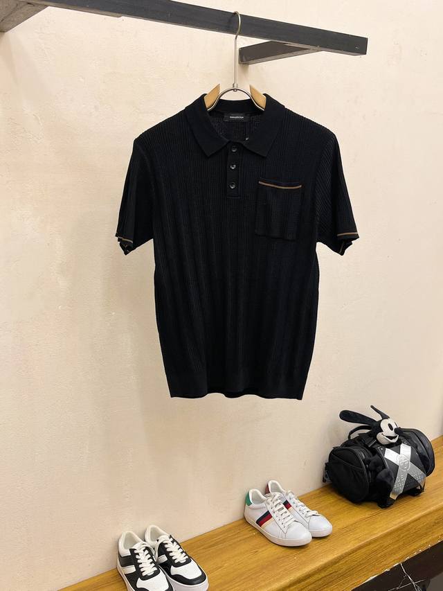 Zegna 2025 new short-sleeved Polo, handsome and fashionable, top embroidered le