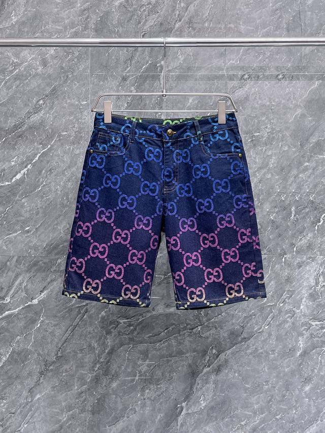 Gucci 2025 new product, original denim shorts, brand classic logo design, three