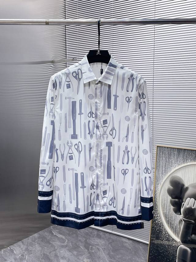 Fendi 2025Ss new men's long-sleeved shirt, high-end version! Custom-made fabrics