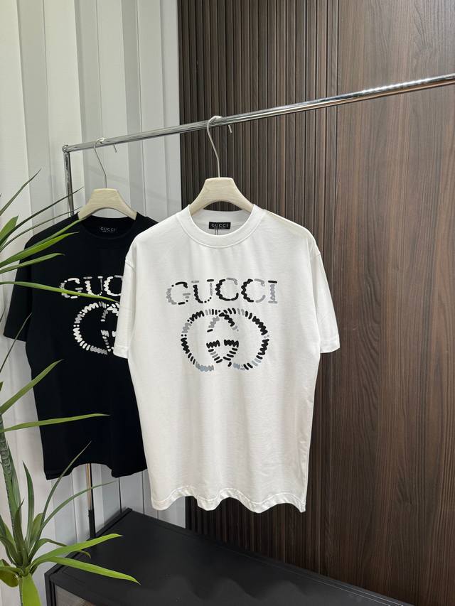 Gucci 2025Ss Spring and Summer new short-sleeved cotton plain fabric, re-washed