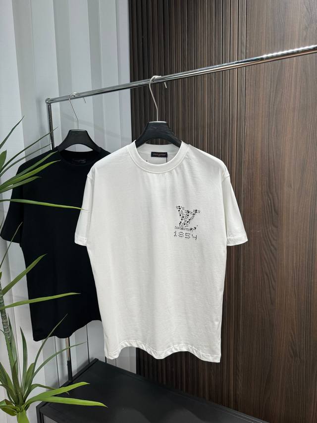 Lv 2025Ss Spring and Summer new short-sleeved cotton plain fabric, re-washed and