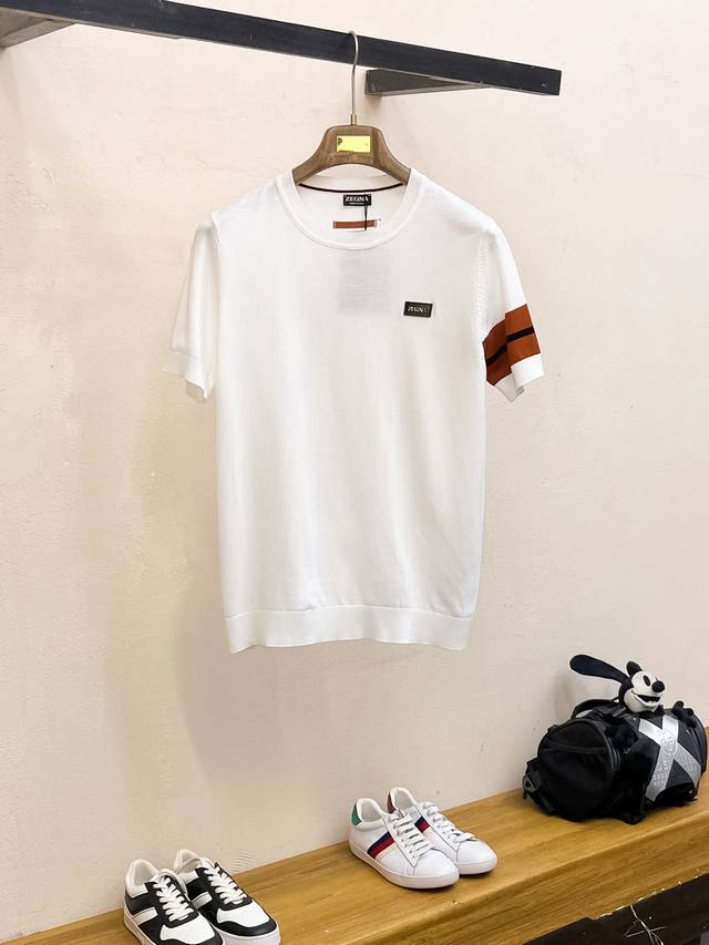 Zegna 2025 Spring and Summer new knitted short-sleeved sweater, imported knitte