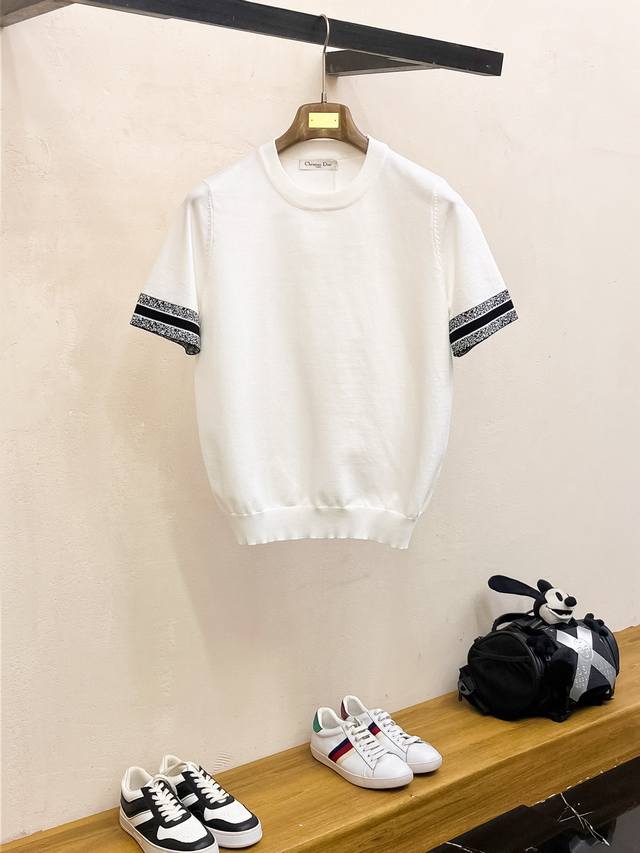 Dior 2025 Spring and Summer new knitted short sleeves, imported knitted fabrics,