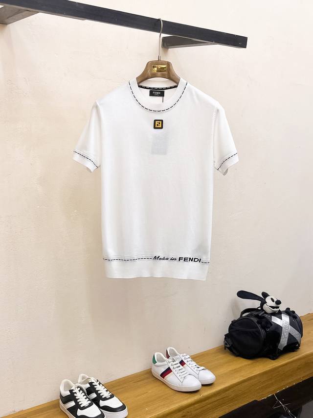 Fendi 2025 Spring and Summer new knitted short-sleeved sweater, imported knitte