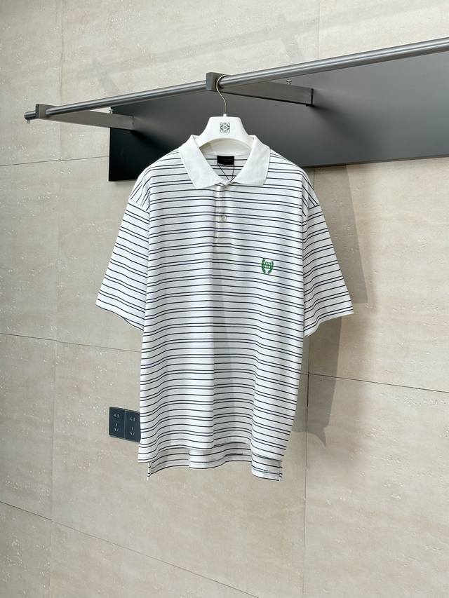 Balenciaga* Paris 25Ss latest double B wheat ear embroidered striped Polo shirt