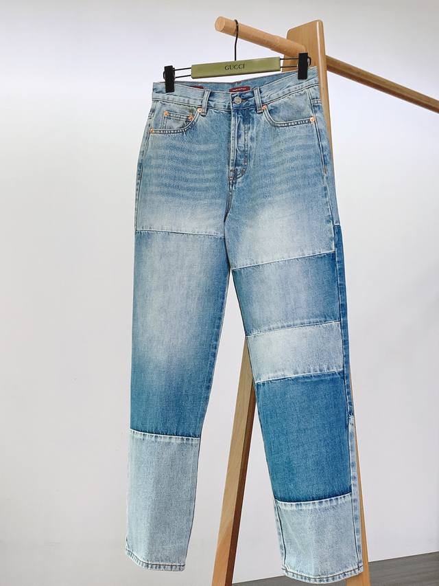 Gucci Gucci patchwork loose cotton jeans The patchwork of denim pieces of differ