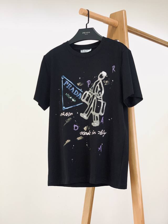 Prada Prada 2025Ss Spring and Summer New Product Hand-painted printed short Tee,