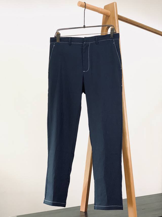 Prada 2025Ss Spring/Summer New Product Navy Blue Linen Casual Pants 100% natural