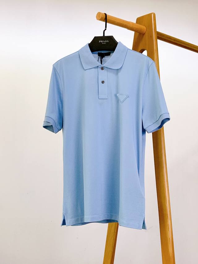 Prada 2025Ss Spring/Summer New Product Classic Triangle Logo Cotton Polo Shirt M