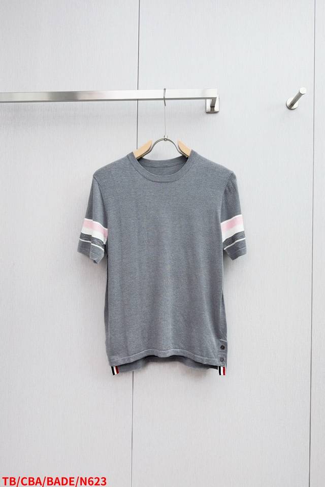 N623 Tb Thom Browne tricolor knitted T-shirt short sleeves Color: navy blue, whi