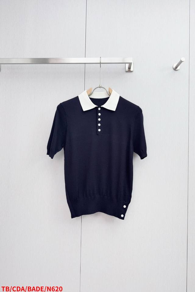 N620 Tb Thom Browne lapel collar color-blocked knitted Polo Made of high-count w