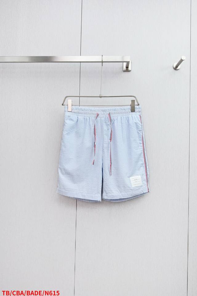 N615 Tbthom Browne .Tb beach shorts classic red, white and blue double-sided web
