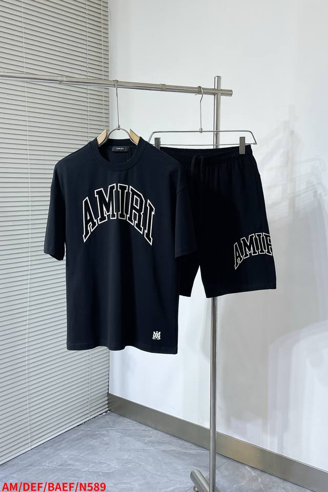 N589 Am Amiri 2025Ss latest heavyweight round neck short sleeves, made of 330g d