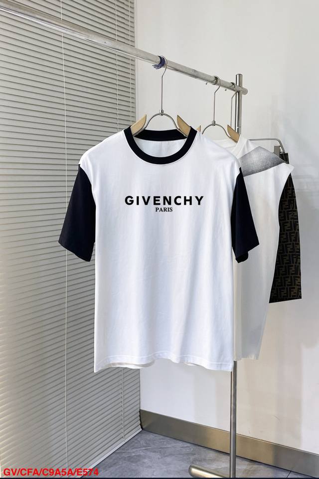 E574 Gv Givenchy splicing new letter printing double-layer heavy-duty short-slee