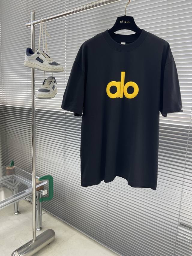 Alo foam logo short-sleeved T-shirt Customized 280g cotton fabric, soft and comf