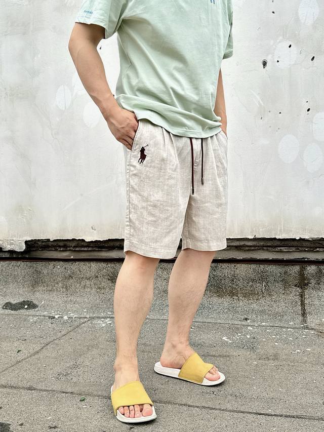 Rl Summer new style~Men's custom-woven Tencel linen casual shorts shorts Summer