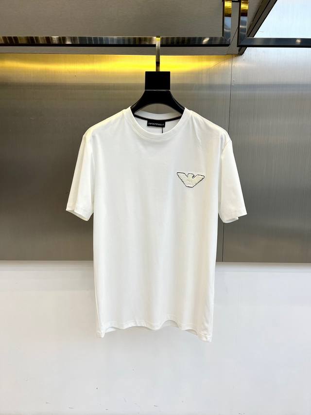 Armani, 2025 summer men's round neck fashionable three-dimensional letter casua