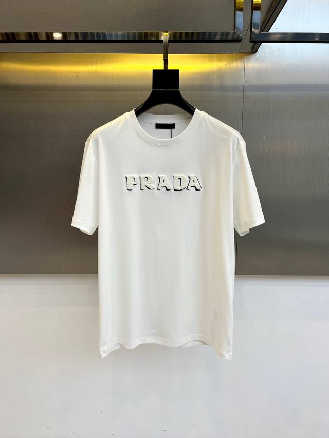 Prada, 2025 summer men's round neck fashionable three-dimensional letter casual