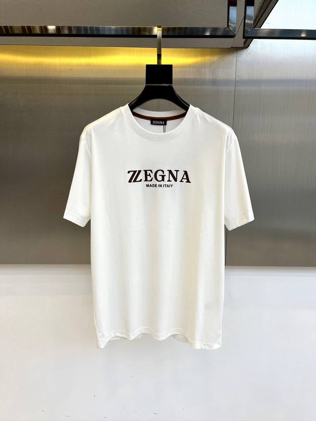 Zegna, 2025 summer men's round neck fashionable three-dimensional letter casual