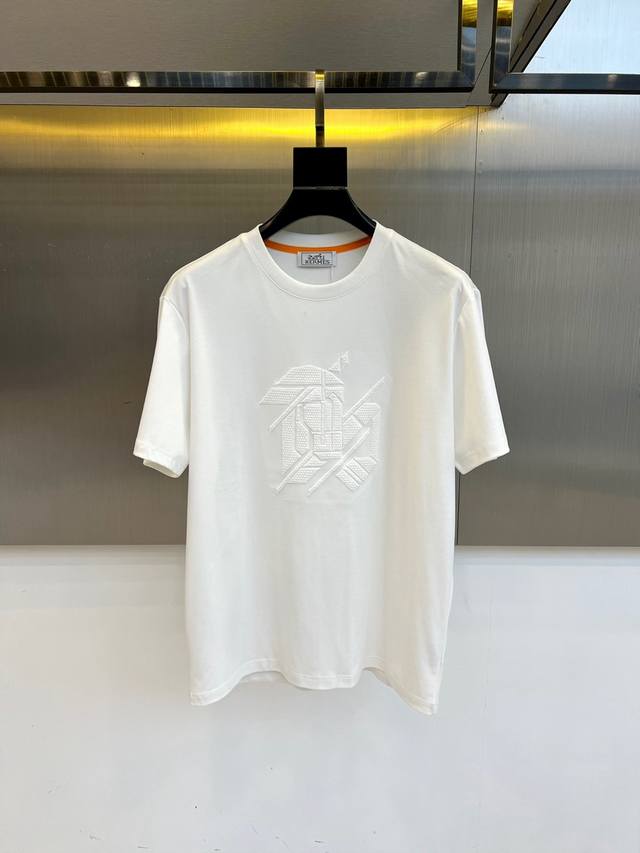 Hermes, 2025 summer men's round neck fashionable three-dimensional letter casua
