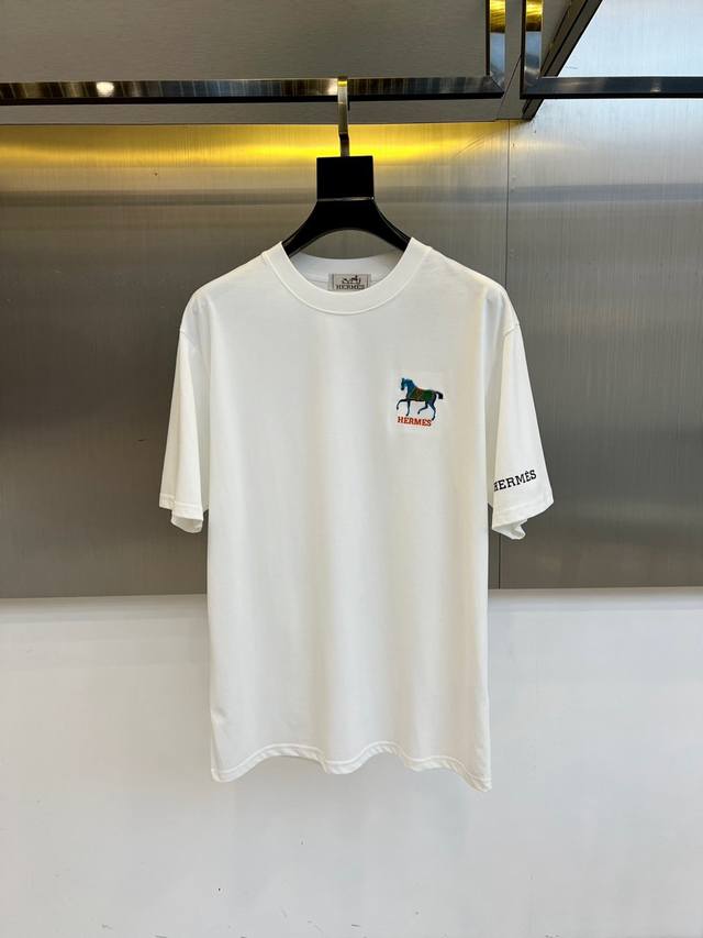 Hermes, 2025 summer men's round neck fashionable three-dimensional letter casua
