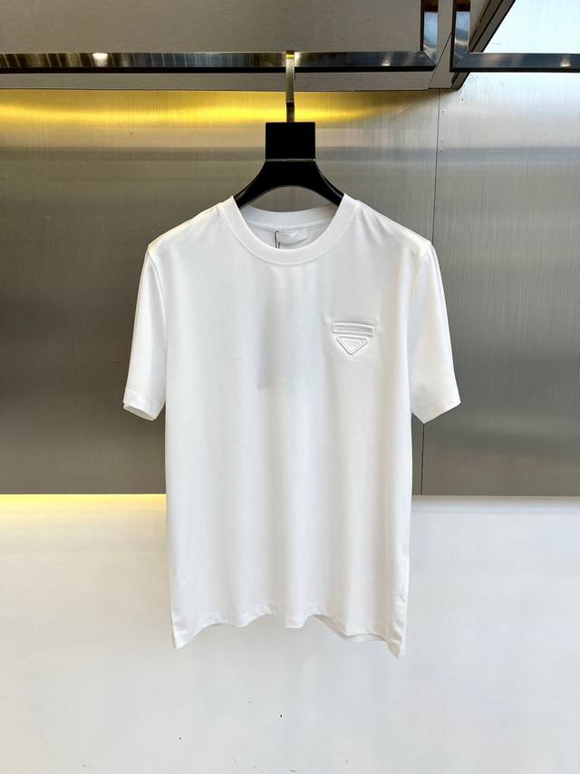 Prada, Sea Island Cotton Short Sleeve Round Neck T-shirt. Classic logo, soft an